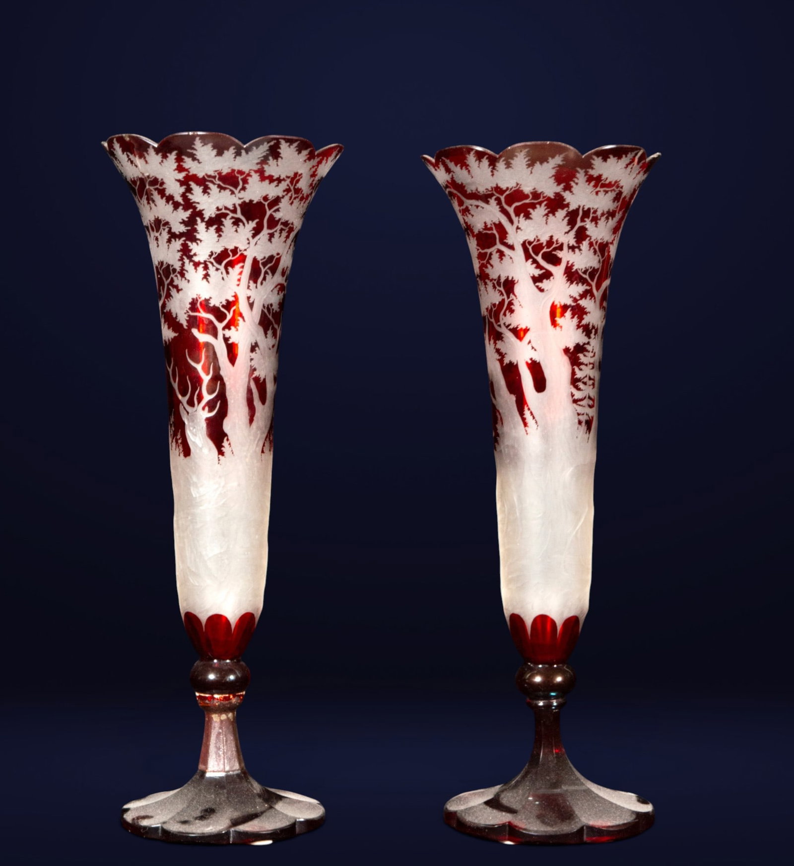 Pair of Bohemian crystal vases, late 19th - early 20th century. (1 of 4)