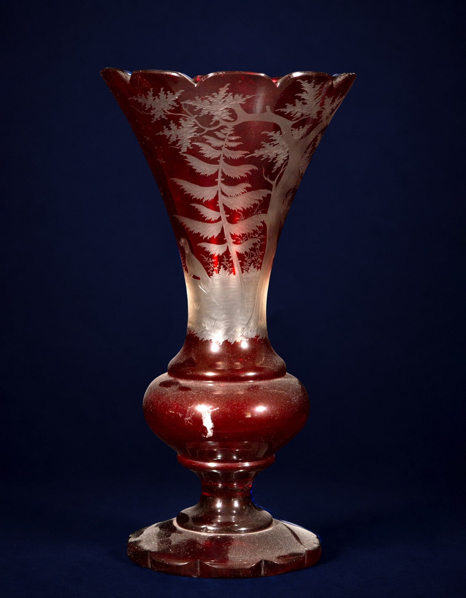 Bohemian crystal vase with engraved medallion, late 19th - early 20th century. (1 of 3)