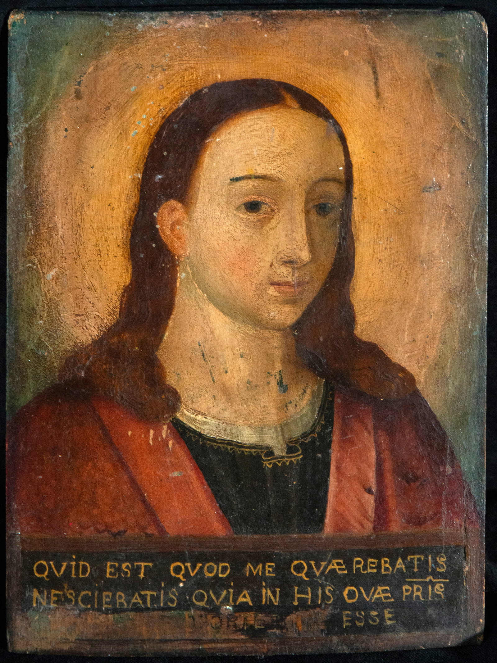 Oil on panel, half bust of Saint John, Spanish School, 16th Century: Oil on panel. Measurements: 24 x 17 cm without frame.