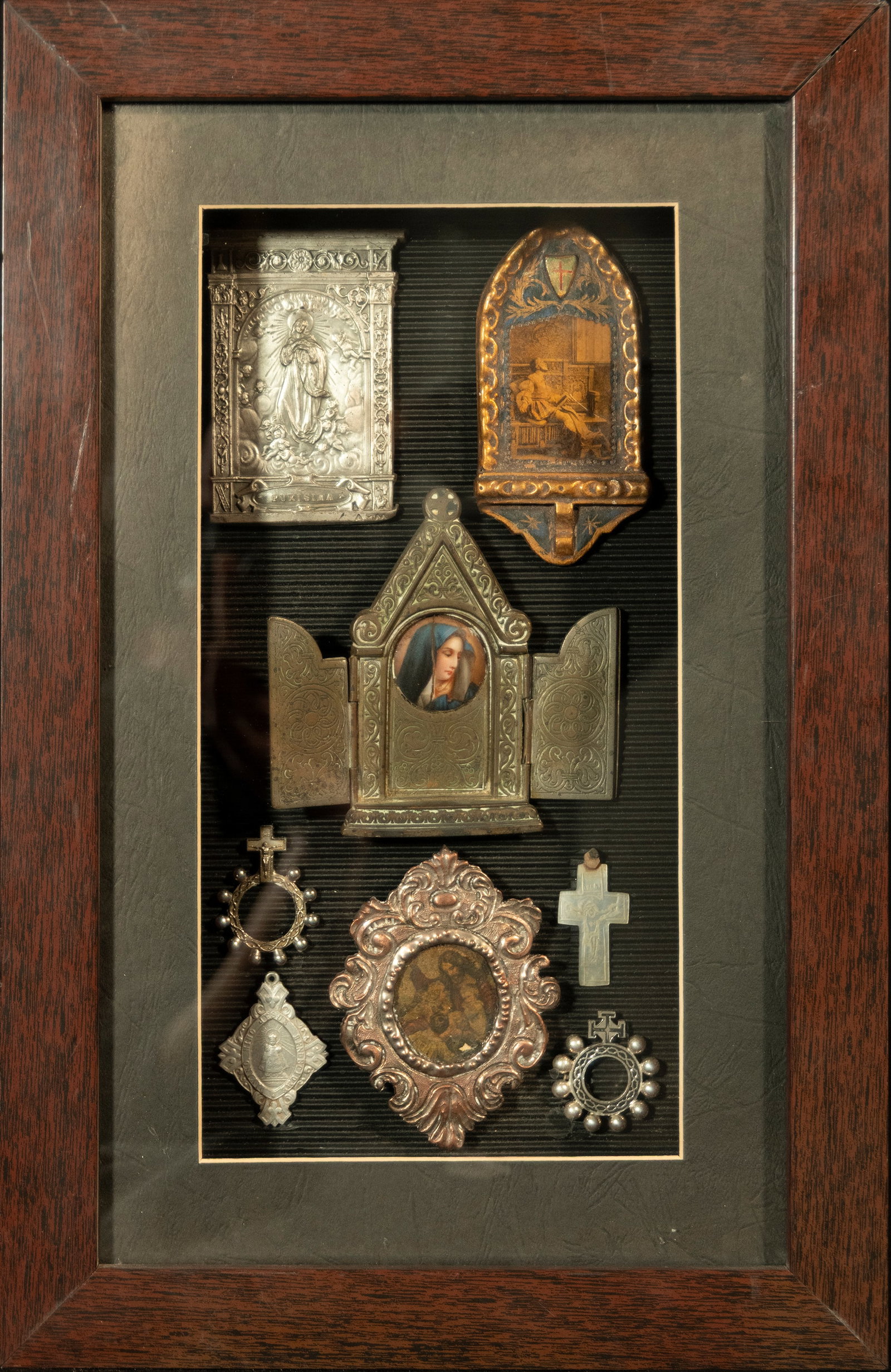 Mural of framed ex-votos, 19th-20th century: Dimensions: 41 x 27 cm