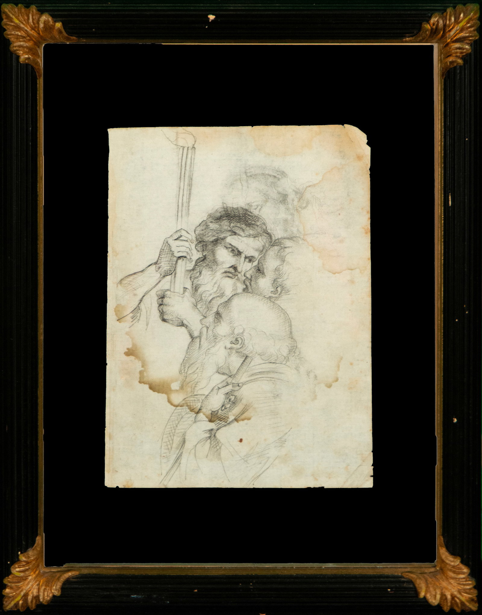 Study of apostles, Italian School, 18th Century: Graphite on paper. A compositional study of two bearded male figures, executed with great technical ease and remarkable linear expressiveness, likely related to a larger religious composition. The mai