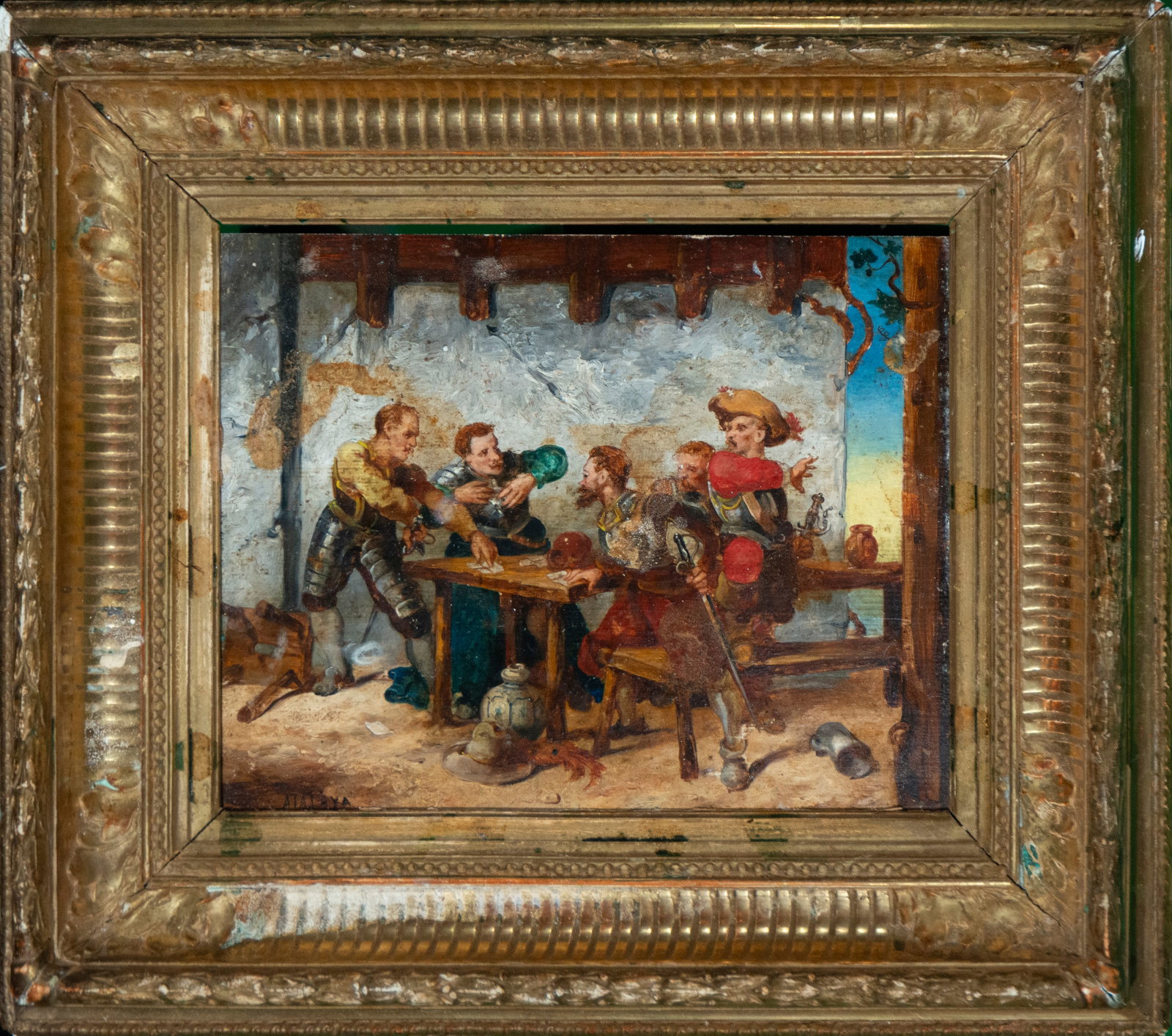 Scene of soldiers in a tavern, Signed Atalaya, Spanish School, 19th Century (1 of 4)
