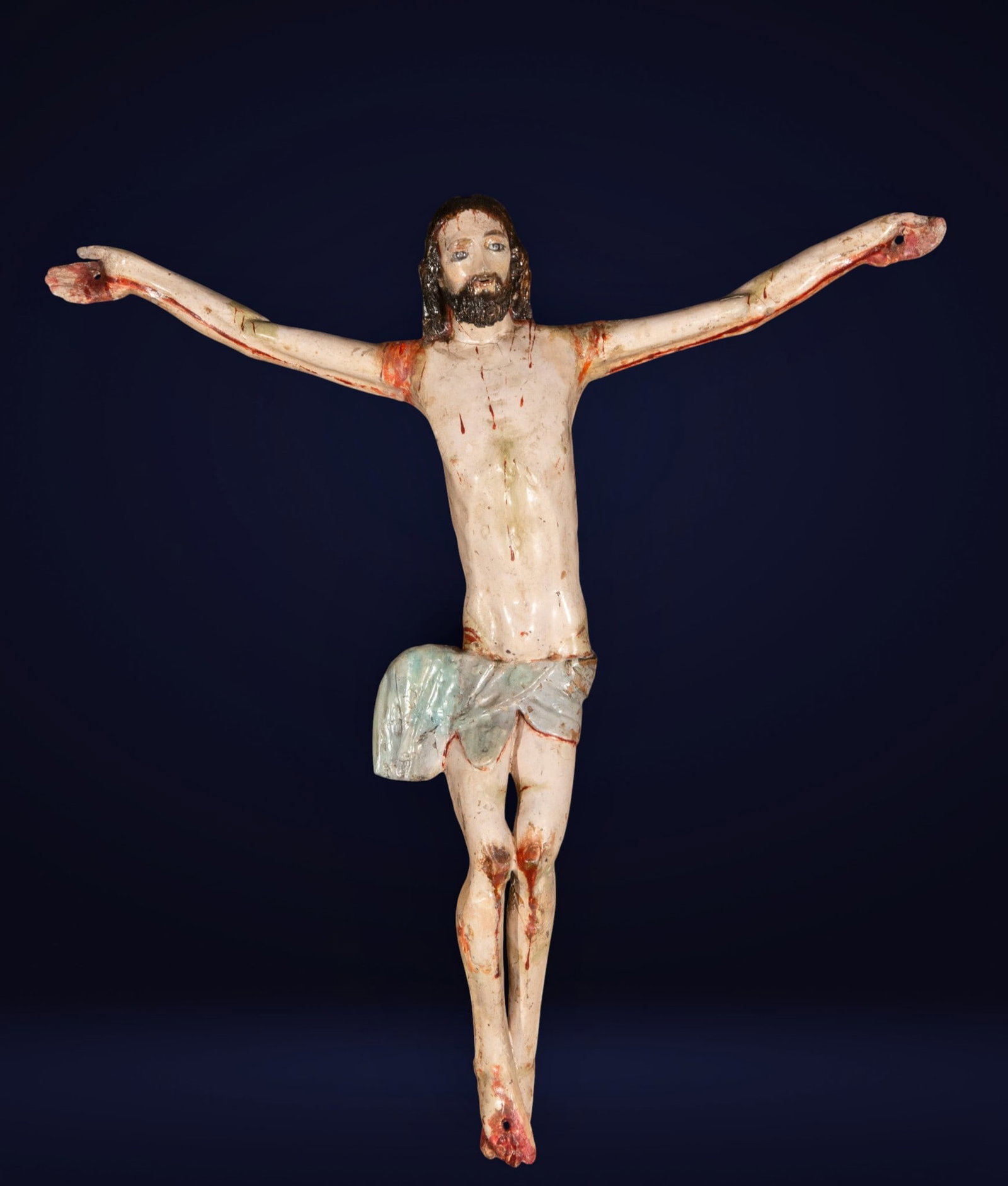 Polychrome wooden Christ, Colonial School, 18th Century (1 of 4)