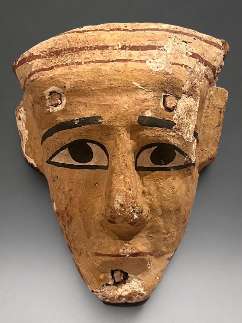 Egyptian funerary mask with fluted headdress, Egypt Late period, 7th-4th century BC. (1 of 6)