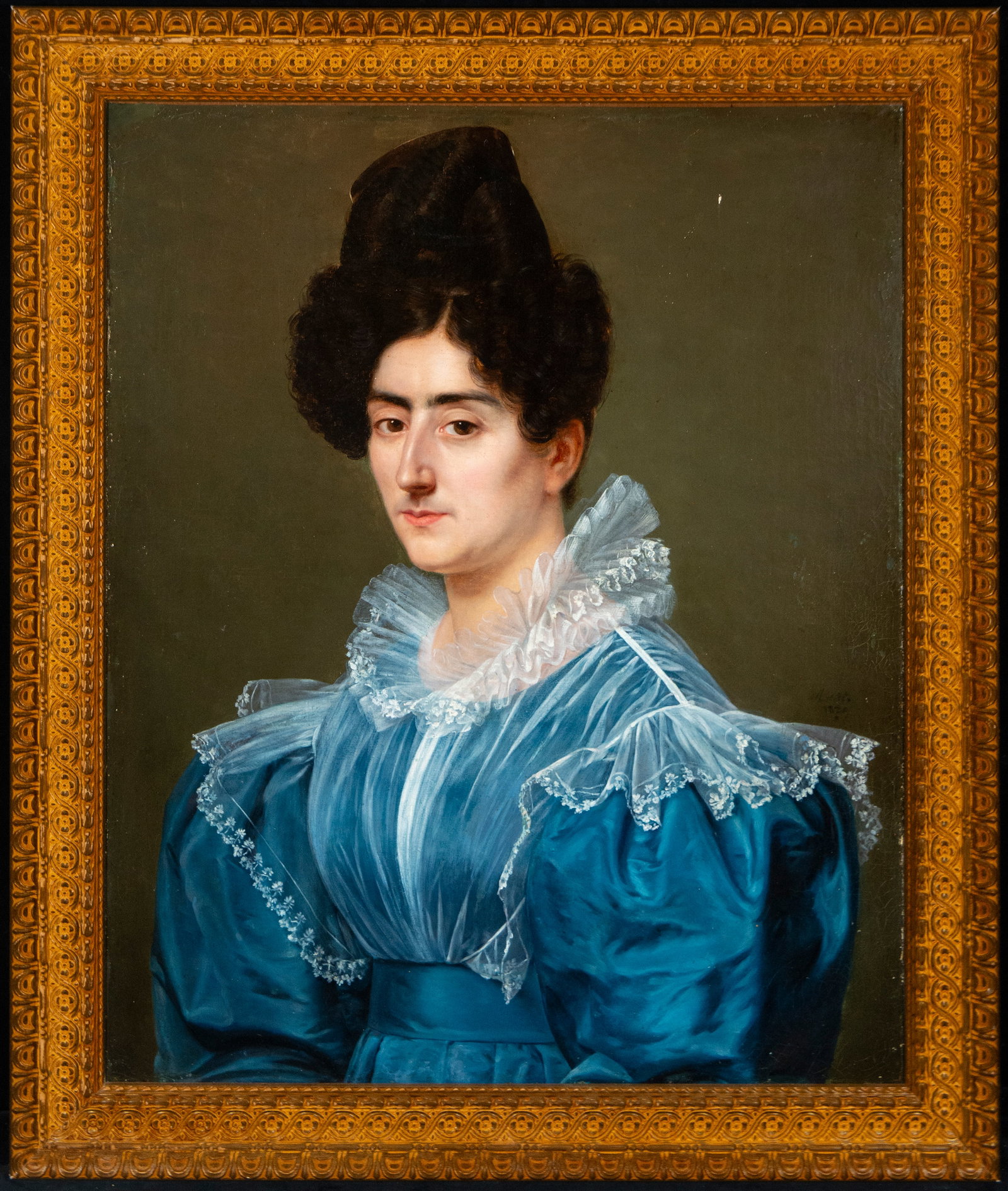 Portrait of a Lady, signed and dated 1830: Oil on canvas. Half-length portrait of a woman in an elegant blue dress with a lace collar, highlighting the delicacy of her flesh tones and the understated background. A work in the 19th-century Euro