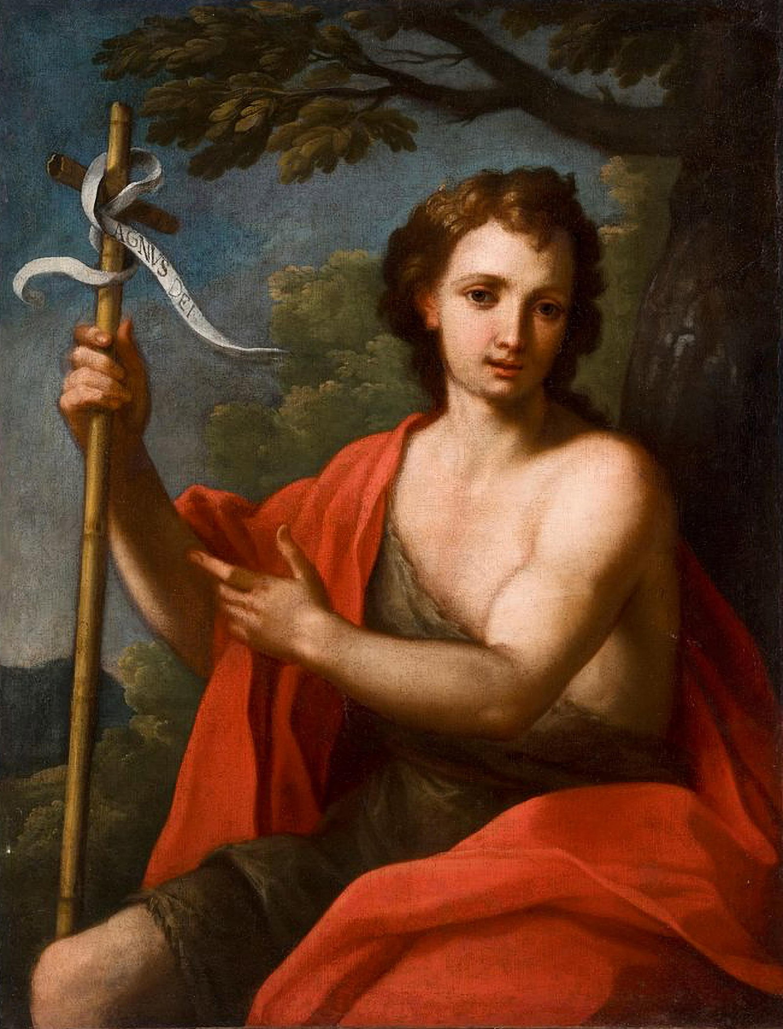 Pietro Bianchi (Rome 1694 - 1740) attributed Saint John the Baptist in the desert Oil on canvas: Information about Bianchi's life comes to us from two 18th-century biographies written by Dezallier d'Argenville and Carlo Giuseppe Ratti. Originally from Sarzana in Liguria, he moved to Rome at an ea