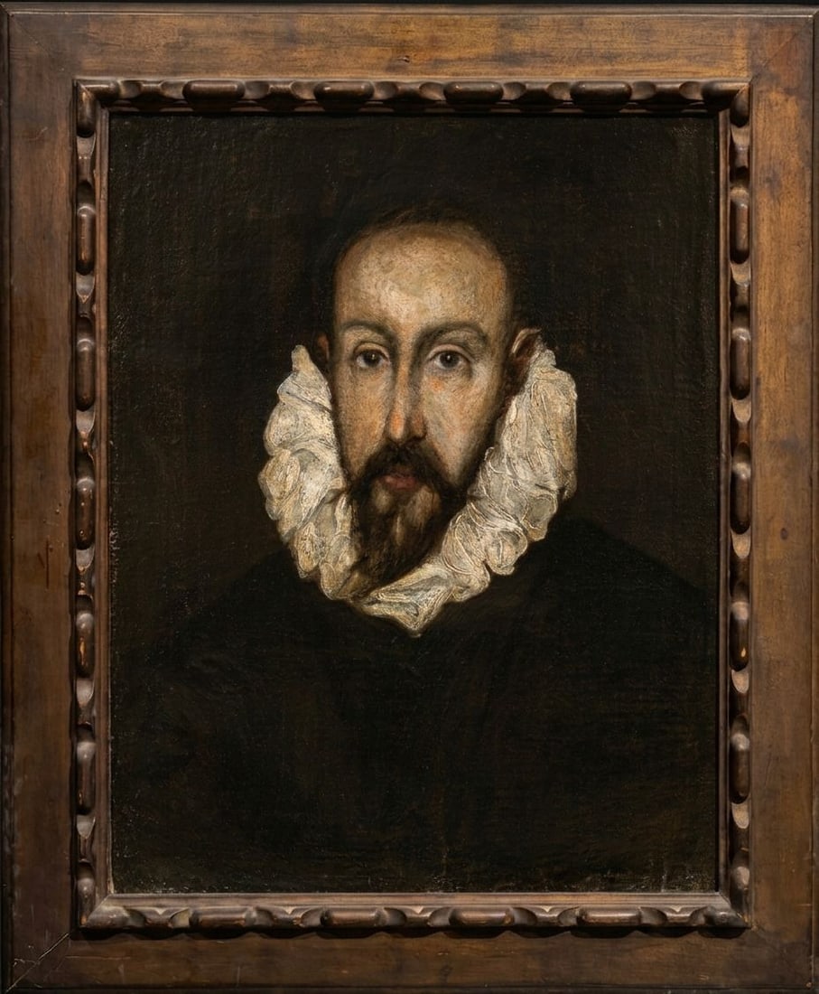 DOMÉNIKOS THEOTOKÓPOULOS, CALLED EL GRECO (CRETE, 1541 – TOLEDO, 1614) Circle - Presumed: Oil on canvas. Dimensions: 58.4 × 48.3 cm. Framed dimensions: 73.7 × 61 cm. An intriguing portrait of a Spanish gentleman dating from the late sixteenth or early seventeenth century, closely related