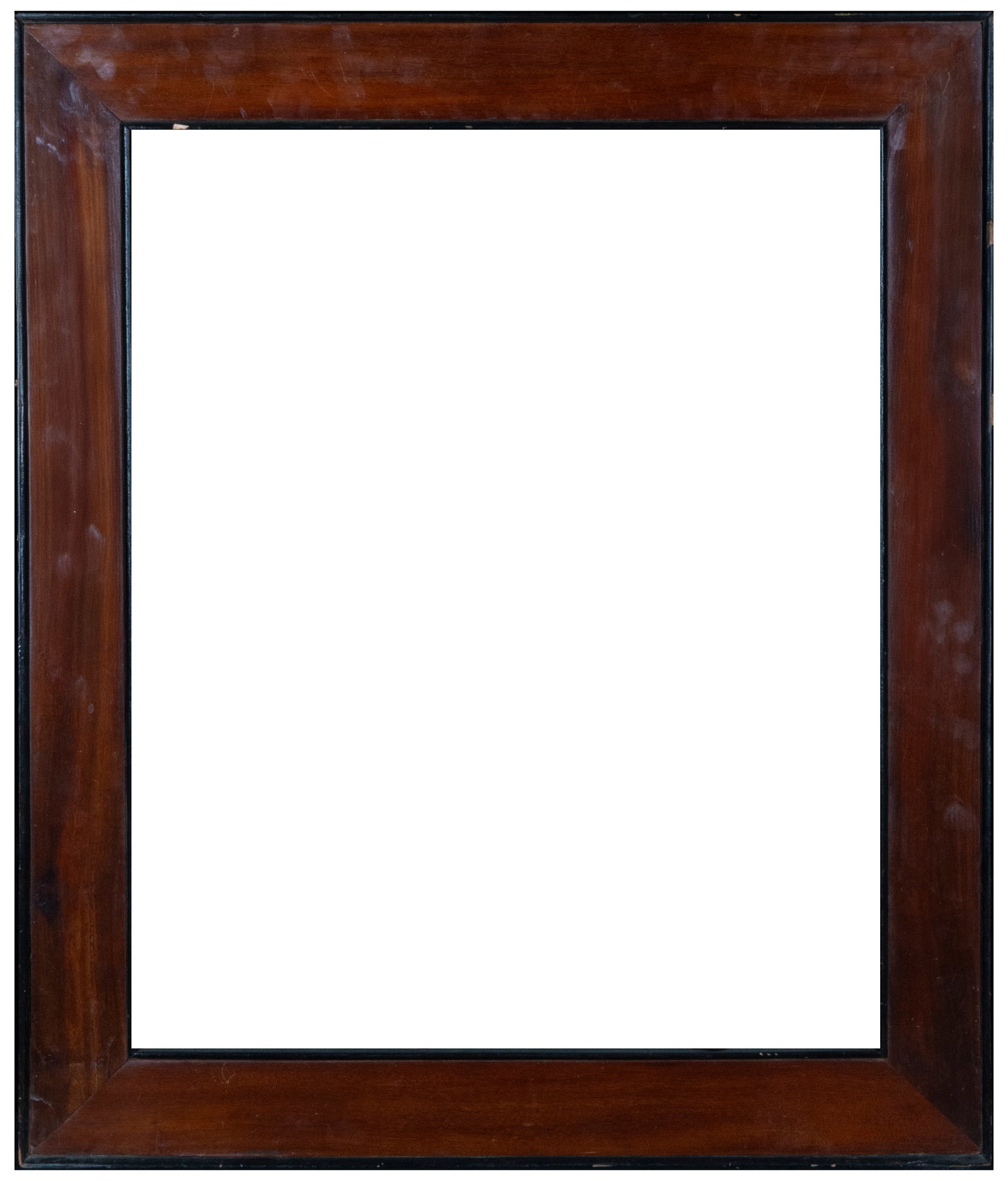 Elizabethan wooden frame with ebonized fillets – 19th century: Victorian-style wooden frame. Opening dimensions: 65 × 52 cm. It features a wide, smooth, mahogany-toned profile, bordered both inside and out by fine ebonized moldings. The design is simple and geom