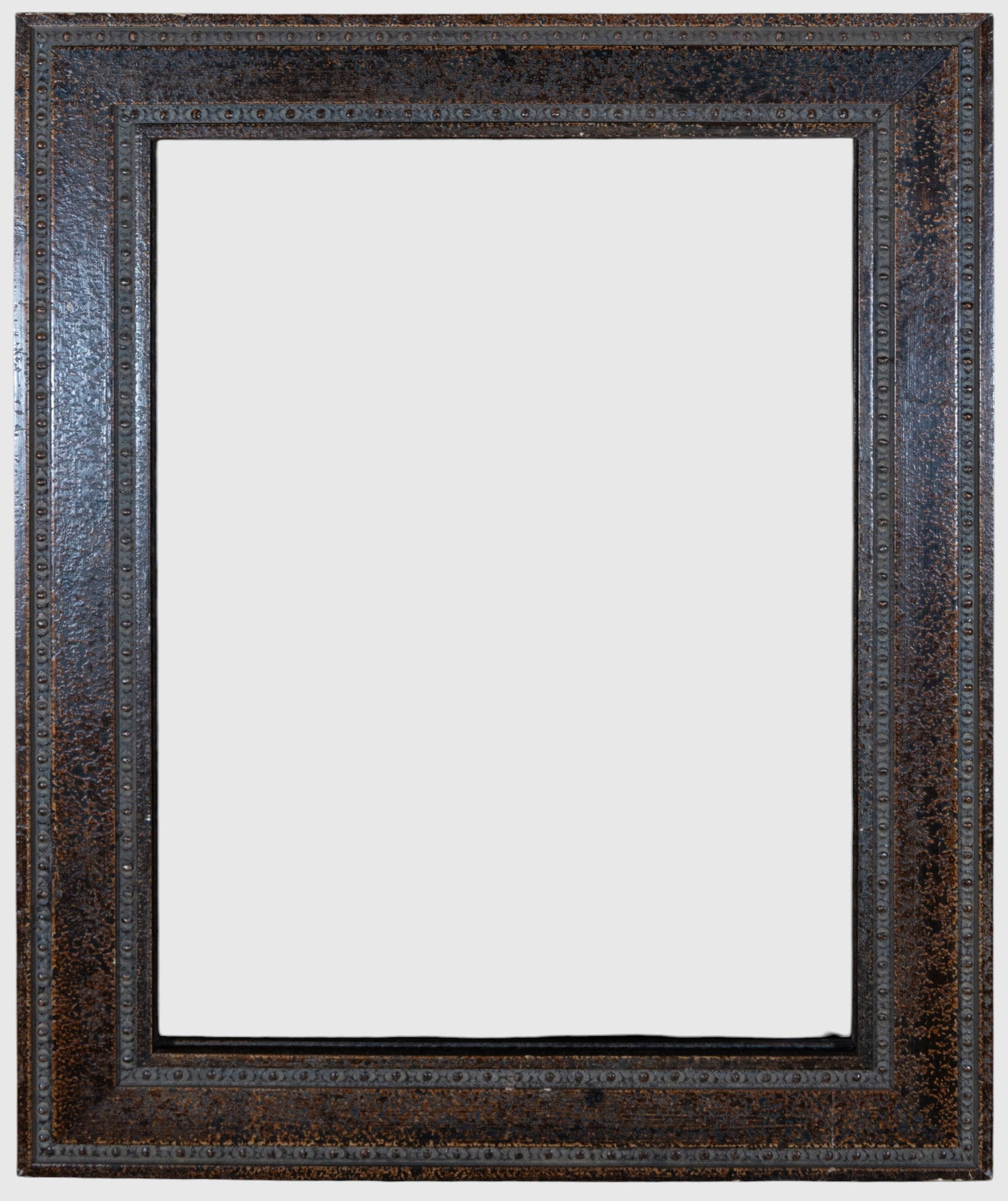 Elizabethan ebonized frame with bead decoration – 19th century: Victorian-style wooden frame with a dark ebonized finish. Light fixture dimensions: 72 × 101 cm. Wide profile with a textured surface, framed by moldings with a repeating beaded decoration both on th