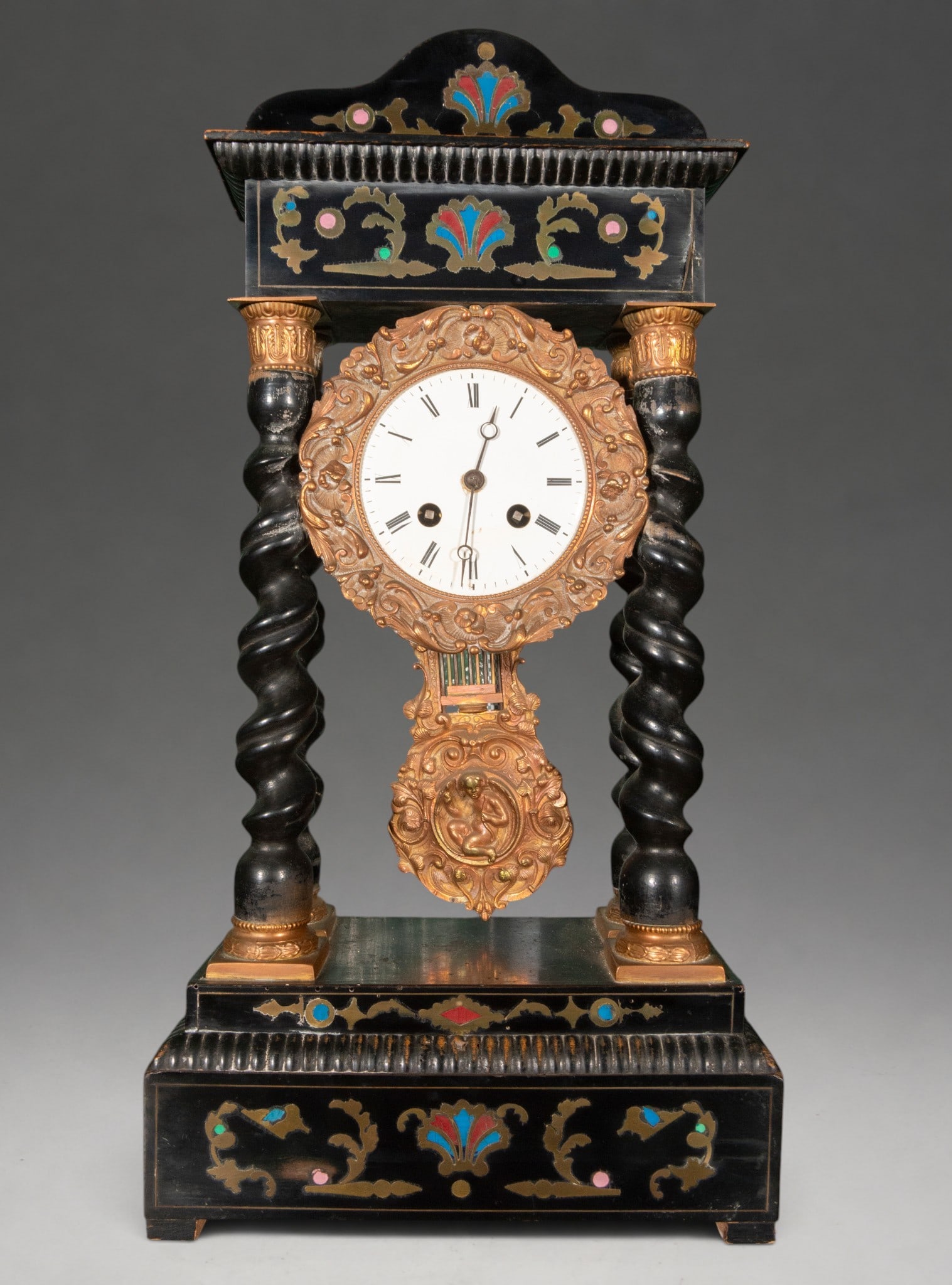 Portico clock with Solomonic columns – 19th century (1 of 6)
