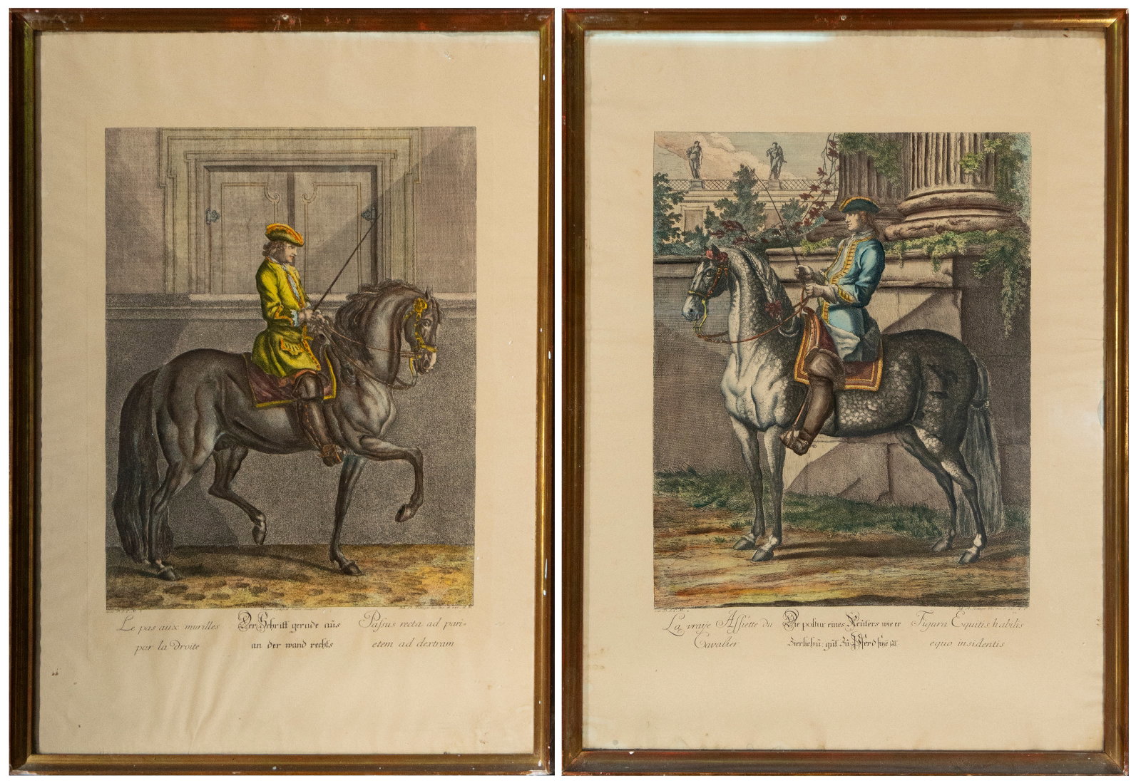 Pair of equestrian prints: Le pas aux murailles par la Droite and La vraye Assiette du Cavalier – (1 of 7)