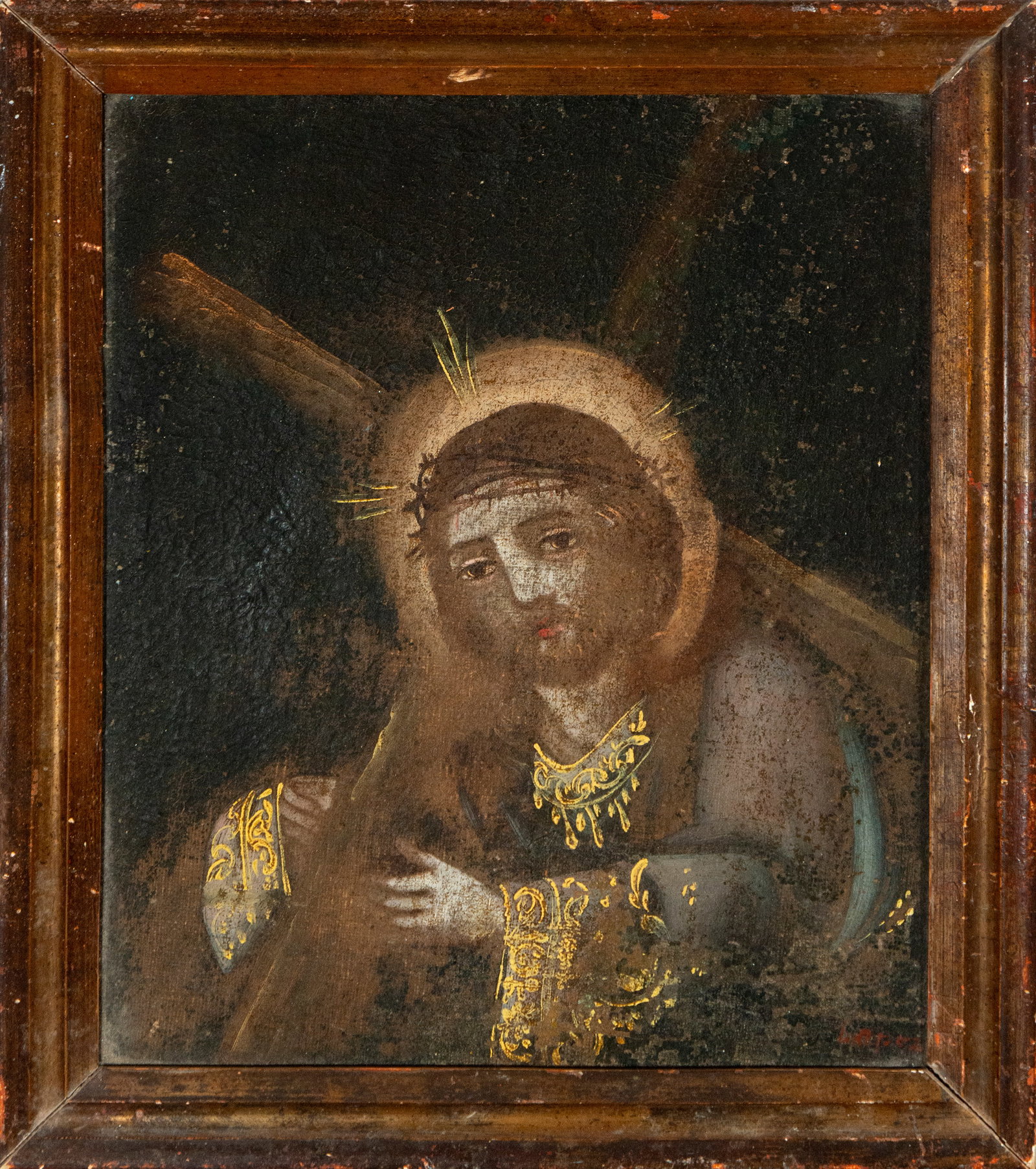 Jesus Carrying the Cross – Colonial School – 17th-18th Centuries: Oil on canvas. Dimensions of the work: 40 × 31 cm; with frame: 48 × 41 cm.