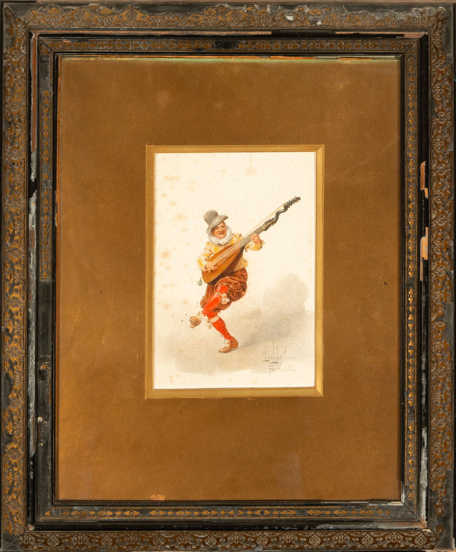 Musician playing the lute, facsimile after Alexandre-Louis Leloir, dated 1880 – 19th century (1 of 4)