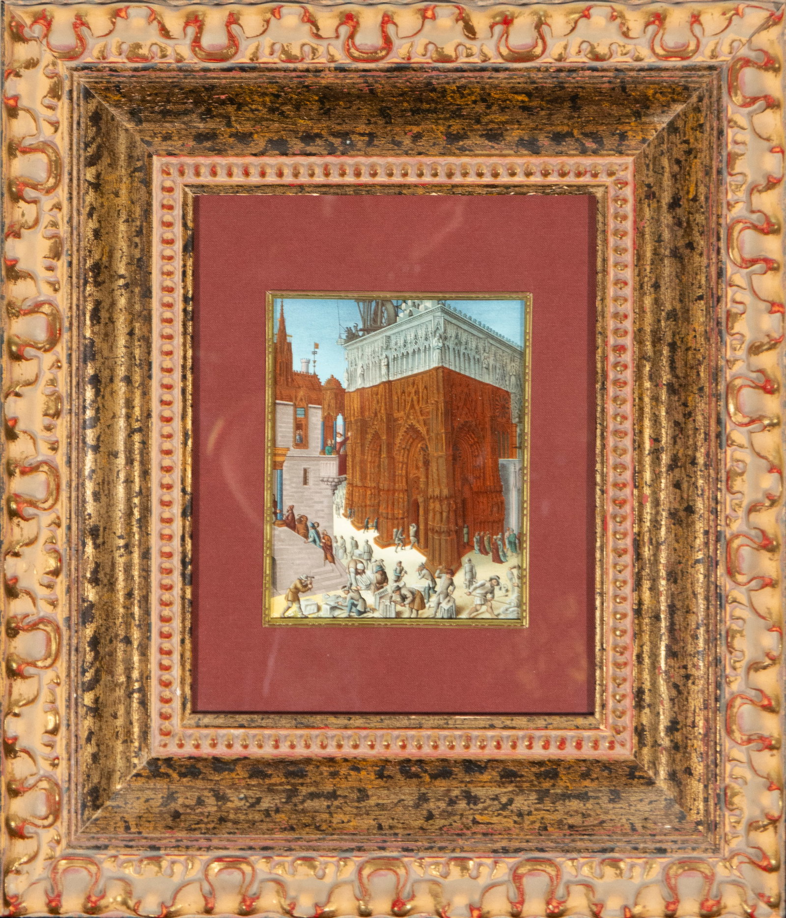 Construction of the Temple of Jerusalem, according to Jean Fouquet – 20th century: Artwork on paper based on Jean Fouquet's composition known as The Construction of the Temple of Jerusalem, from the Antiquités Judaïques series. Dimensions of the artwork: 18 × 13 cm; with frame: 4