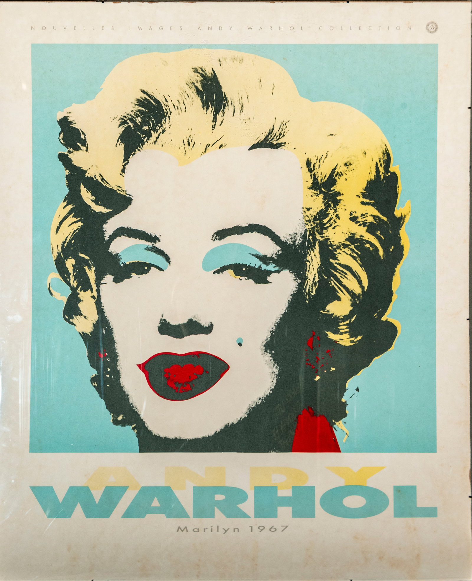 Marilyn 1967 – “Nouvelles Images Andy Warhol Collection?? poster – 20th century: Poster printed on paper reproducing the famous image of Marilyn Monroe associated with Andy Warhol. Dimensions: 85 × 70 cm. The inscription “NOUVELLES IMAGES ANDY WARHOL COLLECTION” appears a