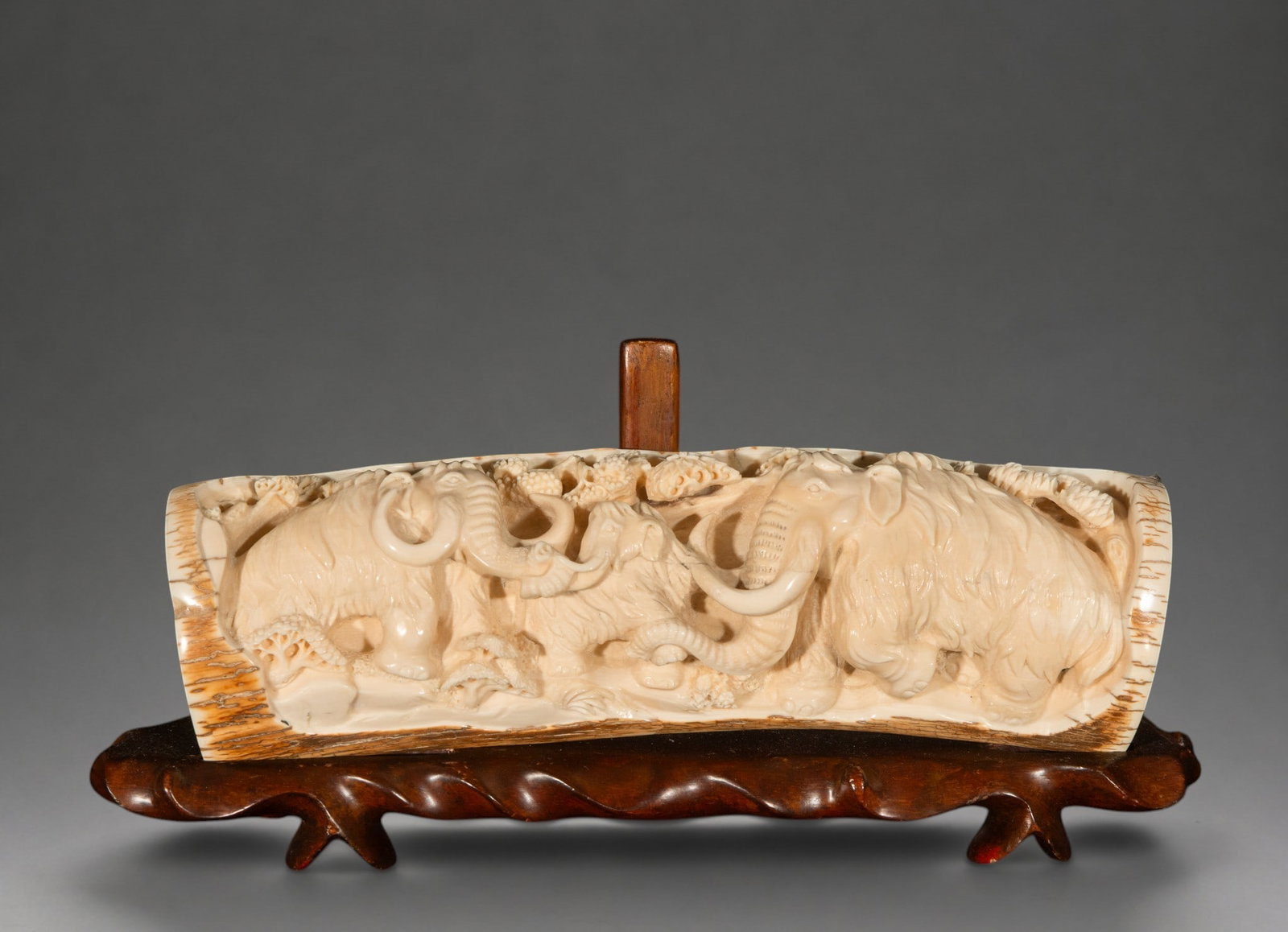 Mammoth tusk carved with elephants, signed – China – 20th century (1 of 5)