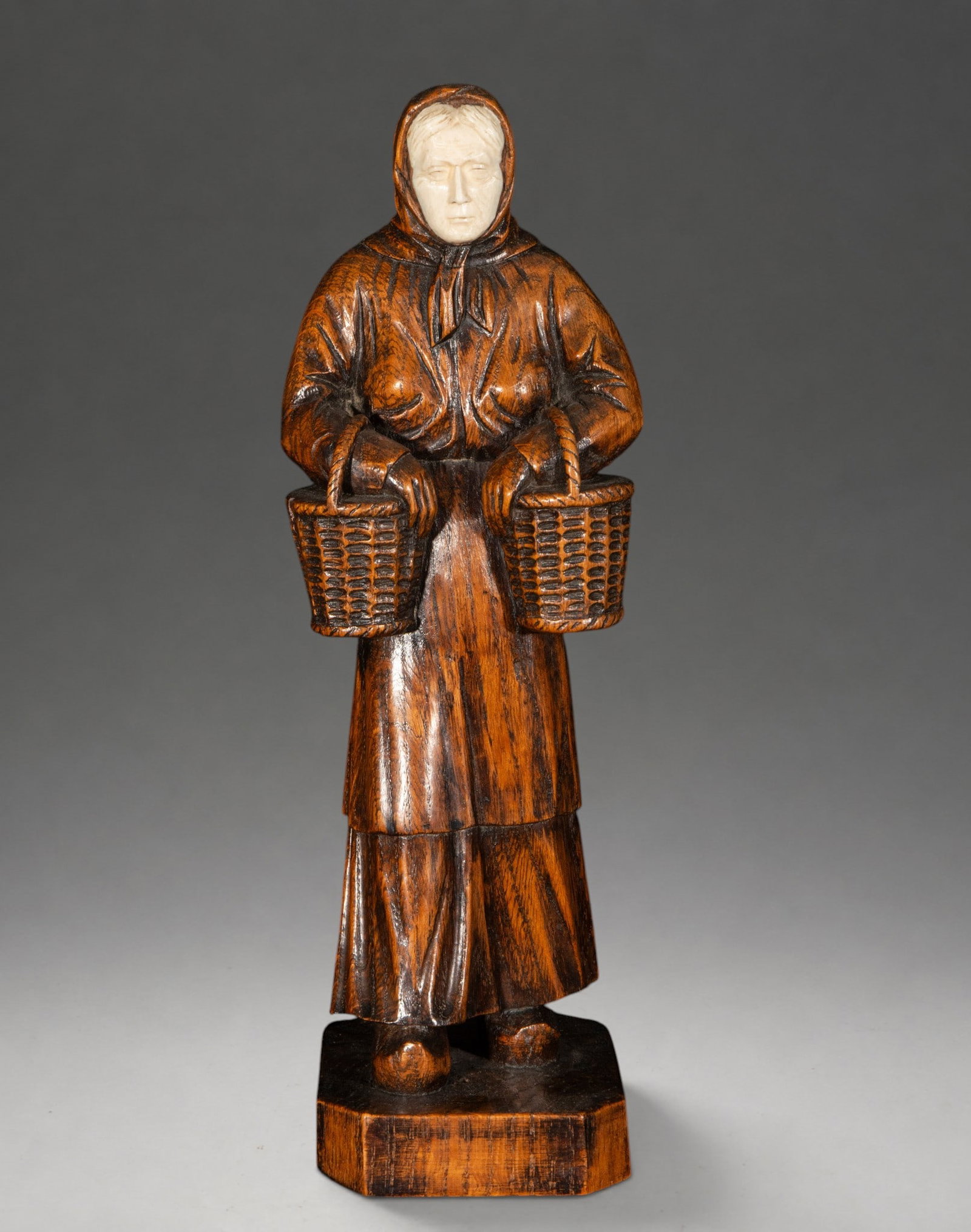Woman with two baskets, signed – possibly Flemish School – 19th century (1 of 5)