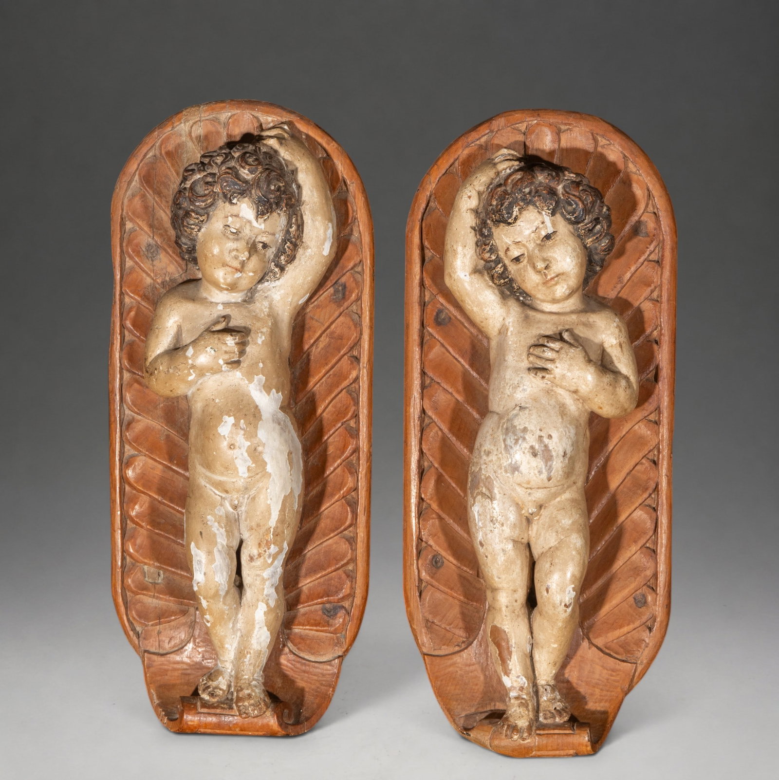Pair of reclining children – Colonial School – 18th century (1 of 4)