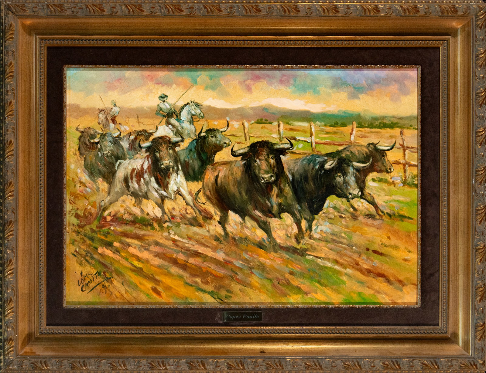 Fighting cattle in the field, signed “López Canito?? – Spanish School – 1991 (1 of 6)