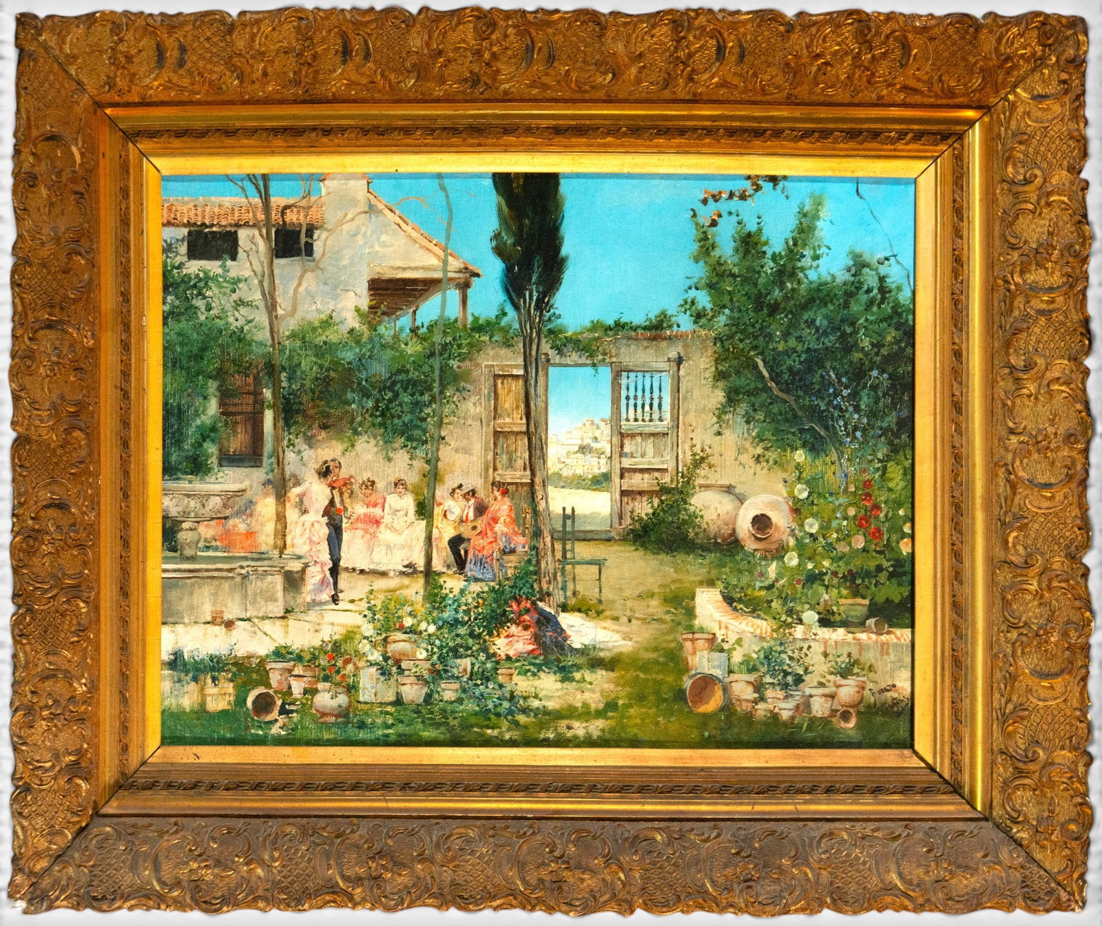 Garden with figures, signed “Navarro?? – Valencian School – 20th century (1 of 6)