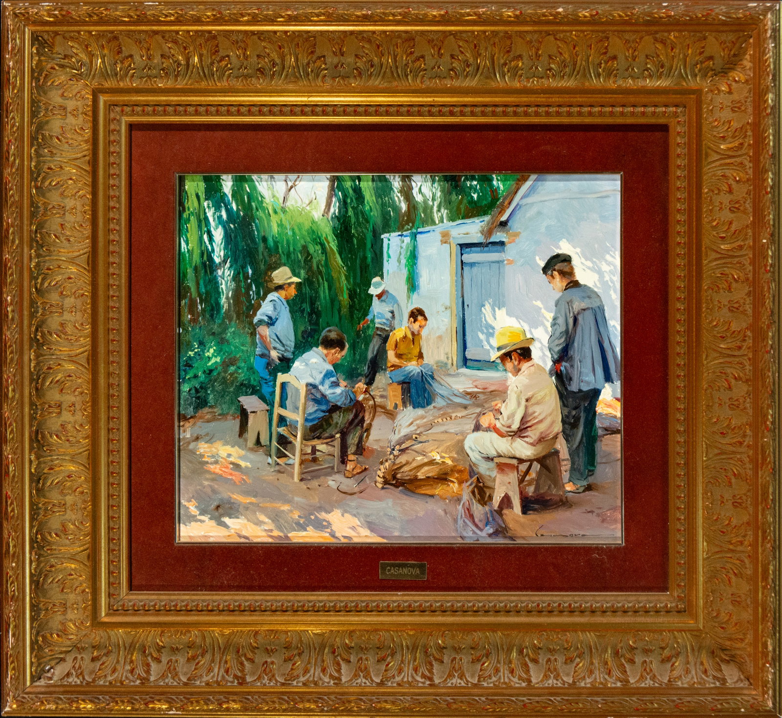 Fishermen repairing nets, signed “Casanova?? – Spanish School – 20th century (1 of 6)