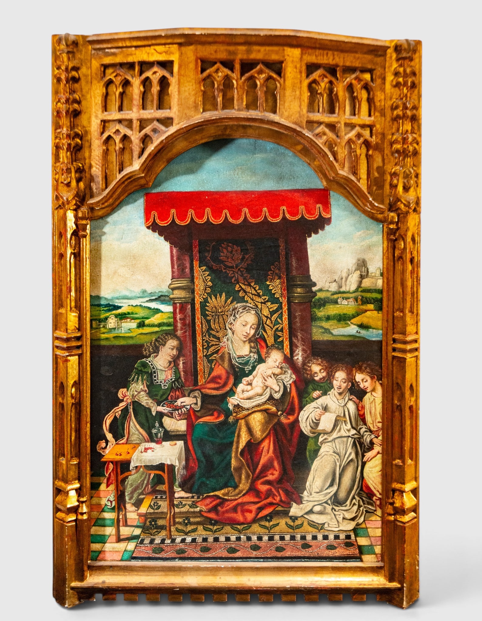 EXQUISITE PANEL OF MADONNA WITH CHILD - ACCORDING TO FLEMISH GOTHIC MODELS (1 of 6)