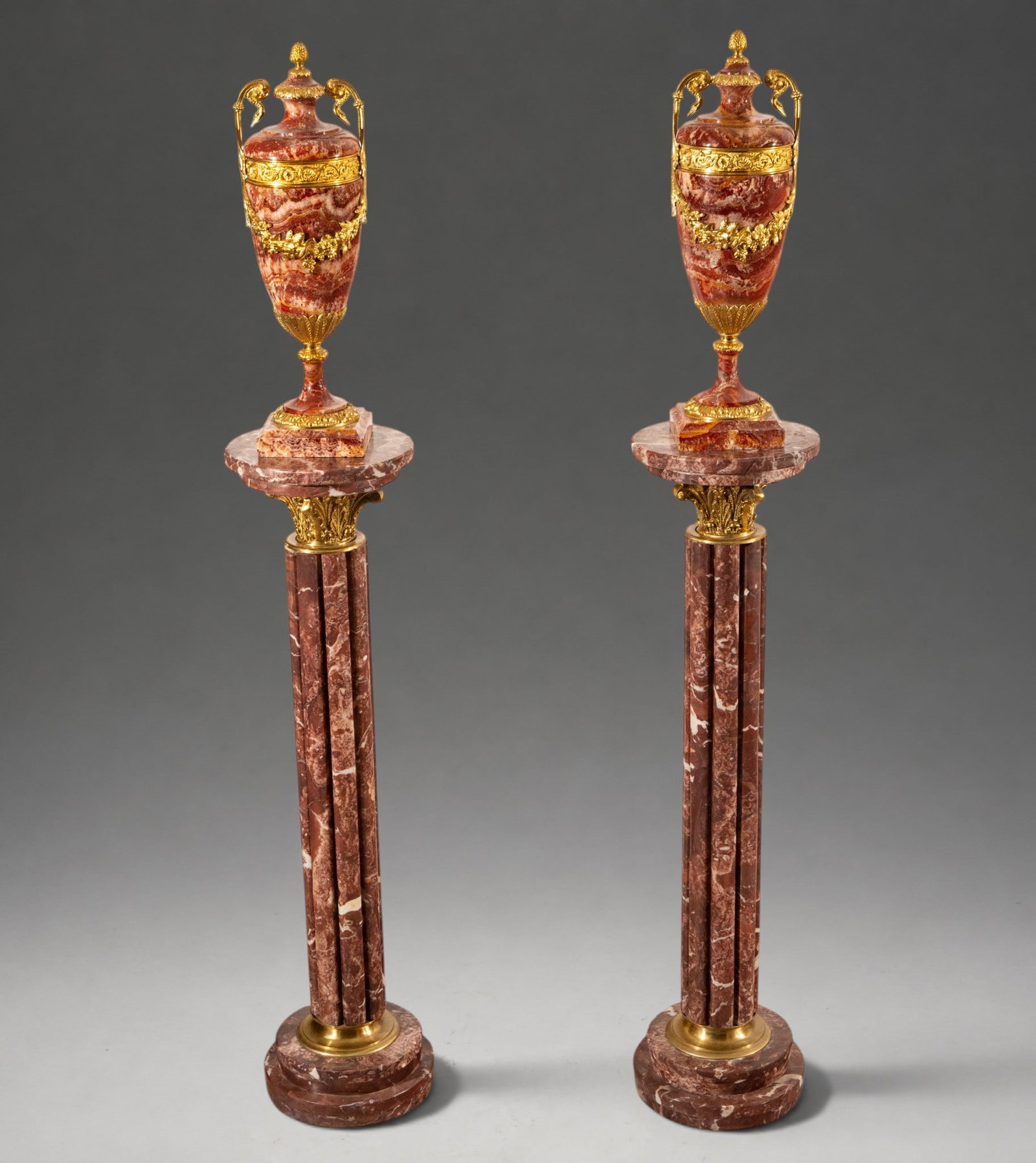 Elegant Large Pair of Louis XVI Urns with bases, 19th century (1 of 4)