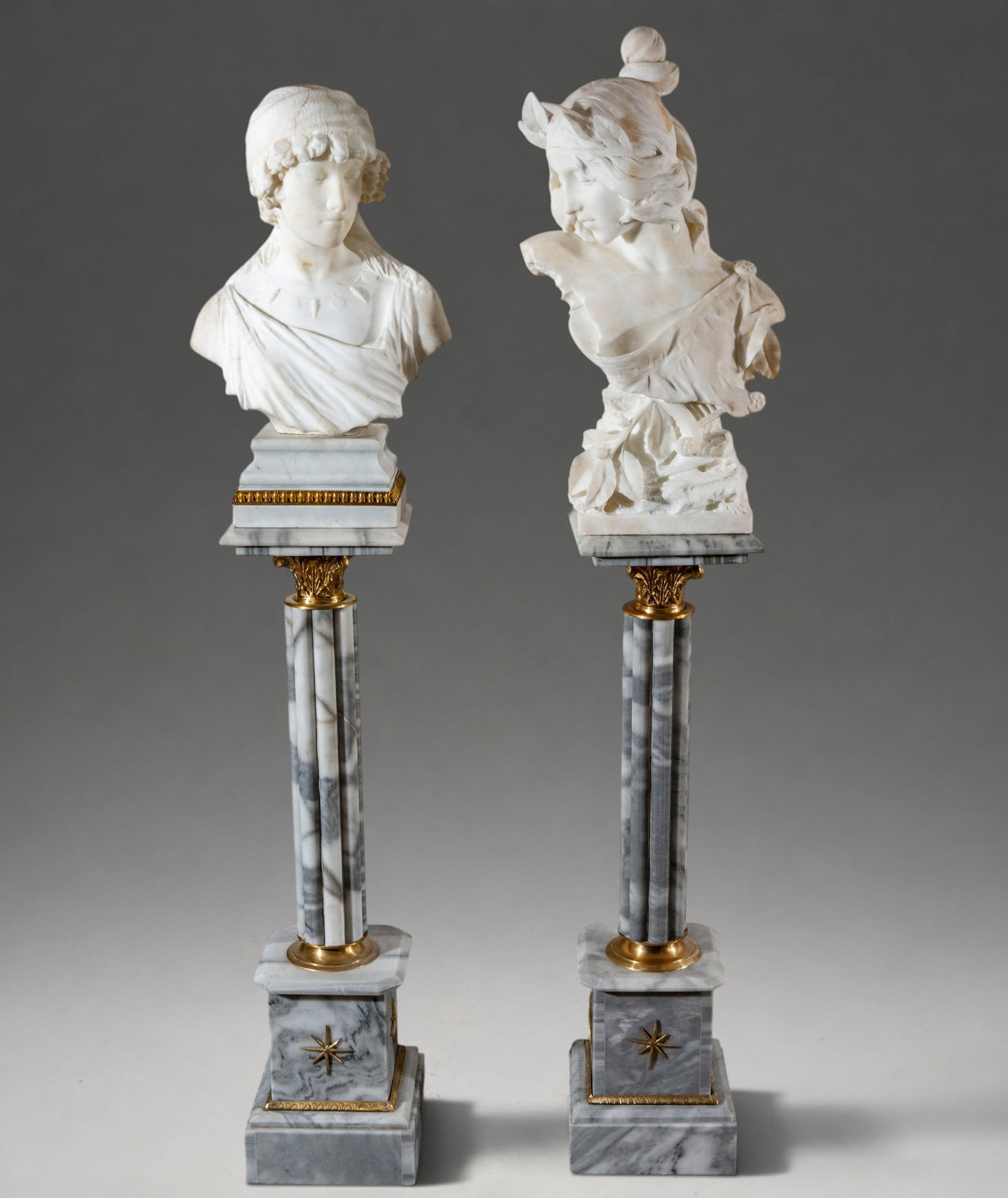 LADY AND SAPPHO - Pair of allegorical female busts, signed, – French and Italian School – late (1 of 5)