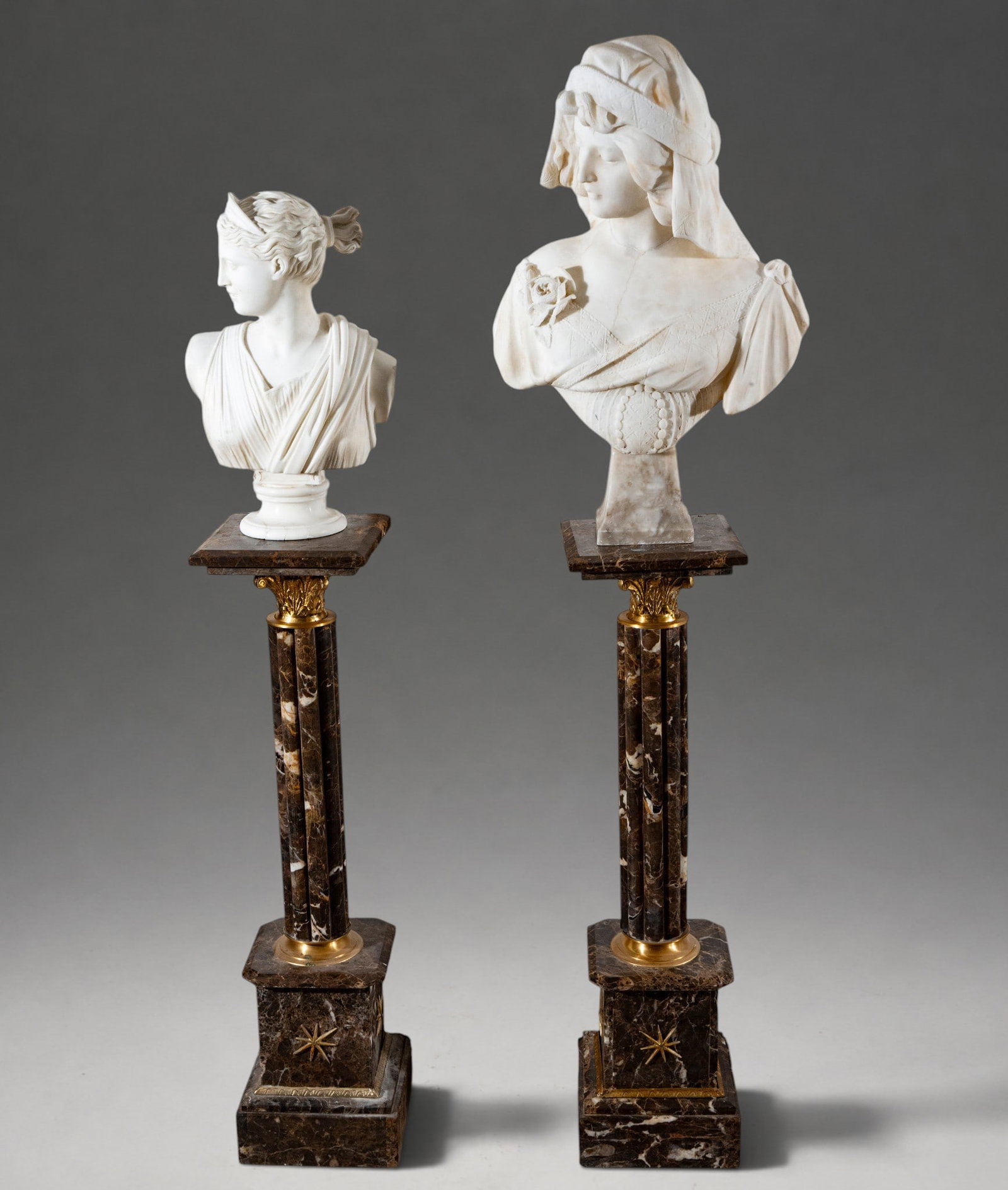Pair of Classical Goddesses in marble with pedestals – European School – late 19th century (1 of 6)