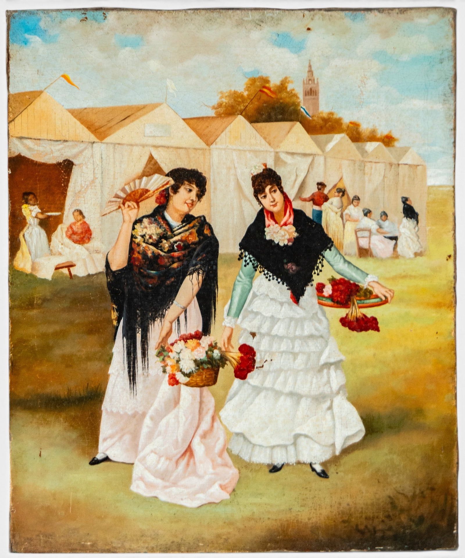 Strolling through the fair – attributed to Rodríguez de Guzmán, signed – Spanish School – (1 of 7)
