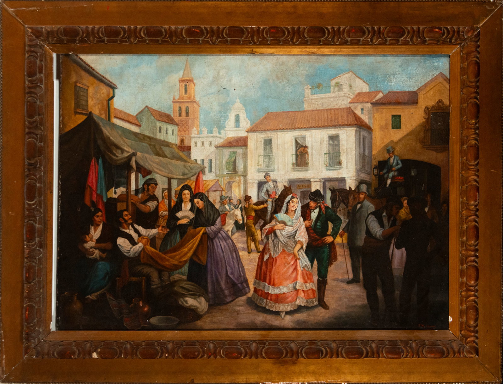 Genre scene in an Andalusian square, signed “JM Escacena?? – Andalusian School – 19th century (1 of 6)