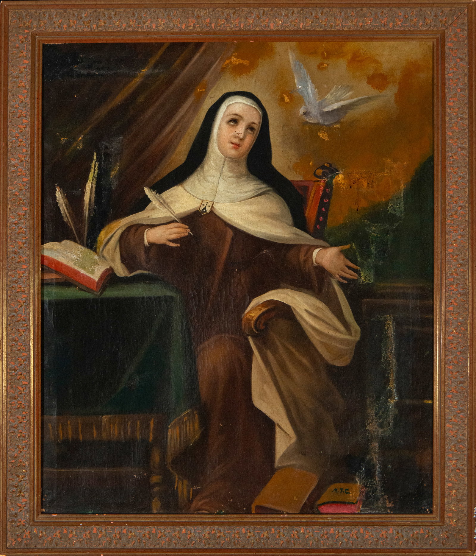 Oil on canvas depicting Saint Teresa from the 19th century: Oil on canvas, 74 cm x 61 cm and 85 cm x 72 cm