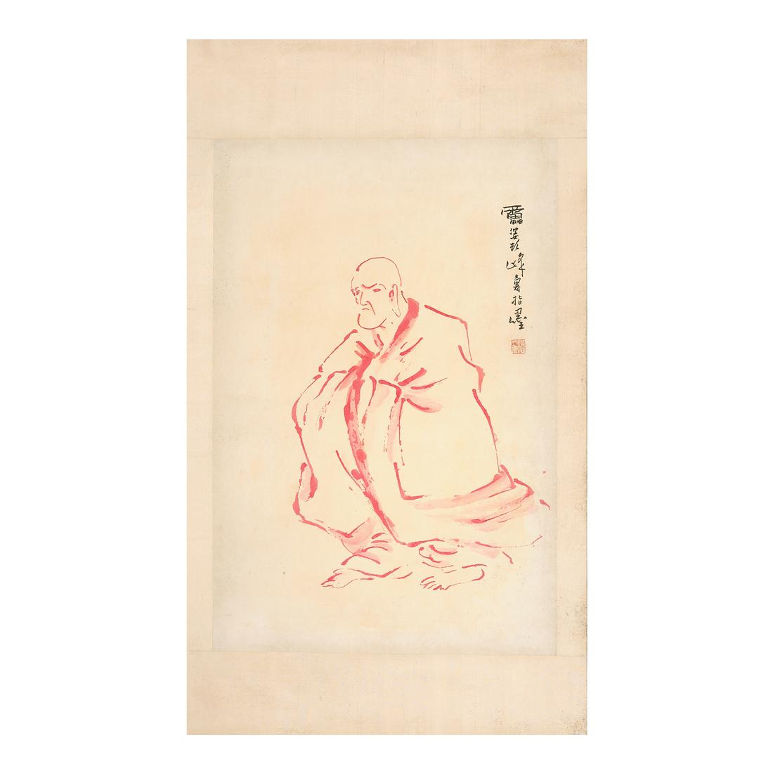 Pan Tianshou (1897 -1971) . Figures of Buddha,cinnabar ink on paper,size 98cm*65cm. (1 of 6)