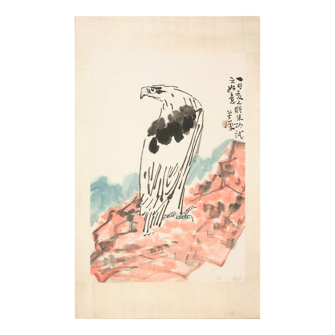 Li Kuchan (1899 - 1983).Eagle,ink and colour on paper,size 88cm*59cm. (1 of 6)