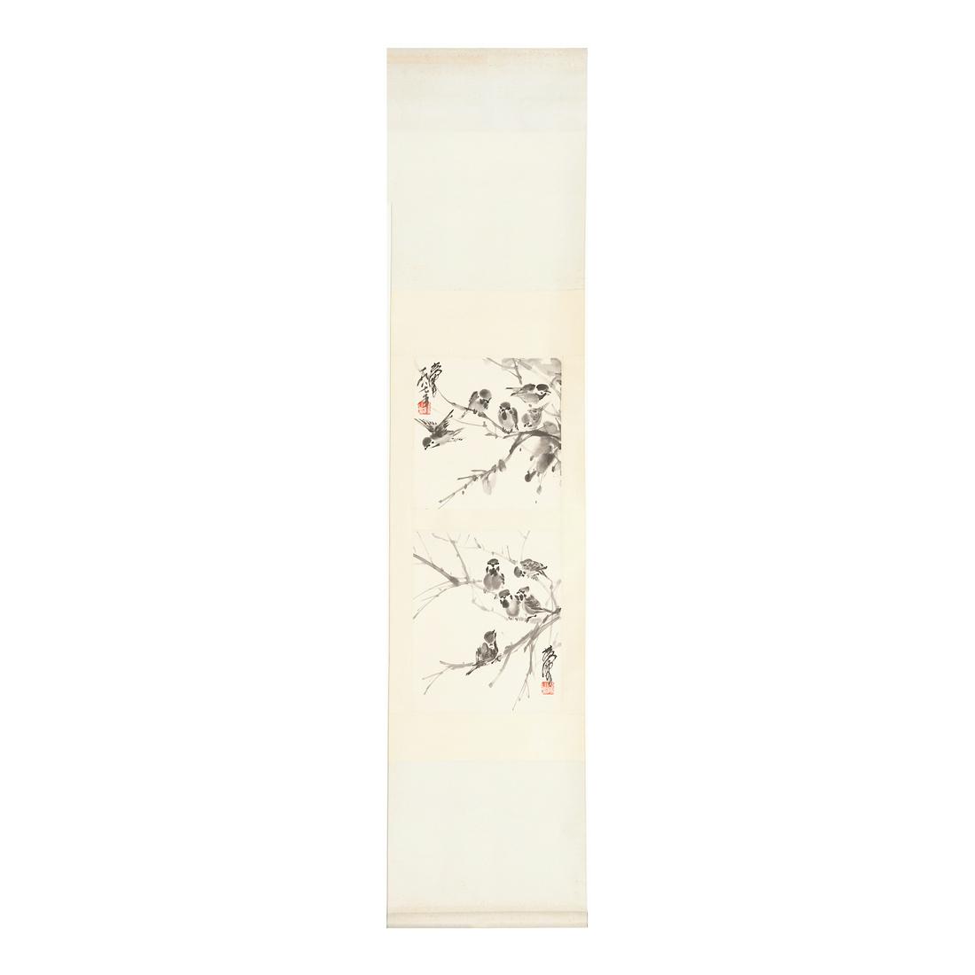 Huang Zhou (1925-1997).Sparrows,hanging scroll,size 103.5cm*32.5cm. (1 of 8)