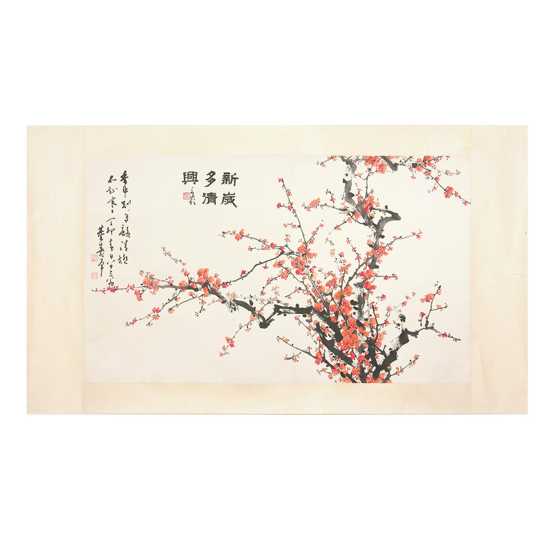 Dong Shouping (1904-1997).Plum Blossoms,ink and colour on paper,size 116cm*67cm. (1 of 8)