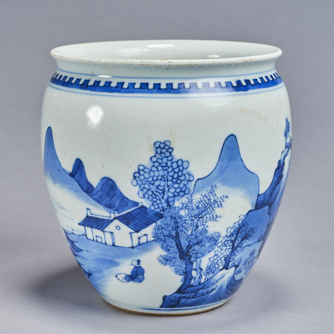 A small blue and white 'figural' vat, Qing dynasty (1 of 9)