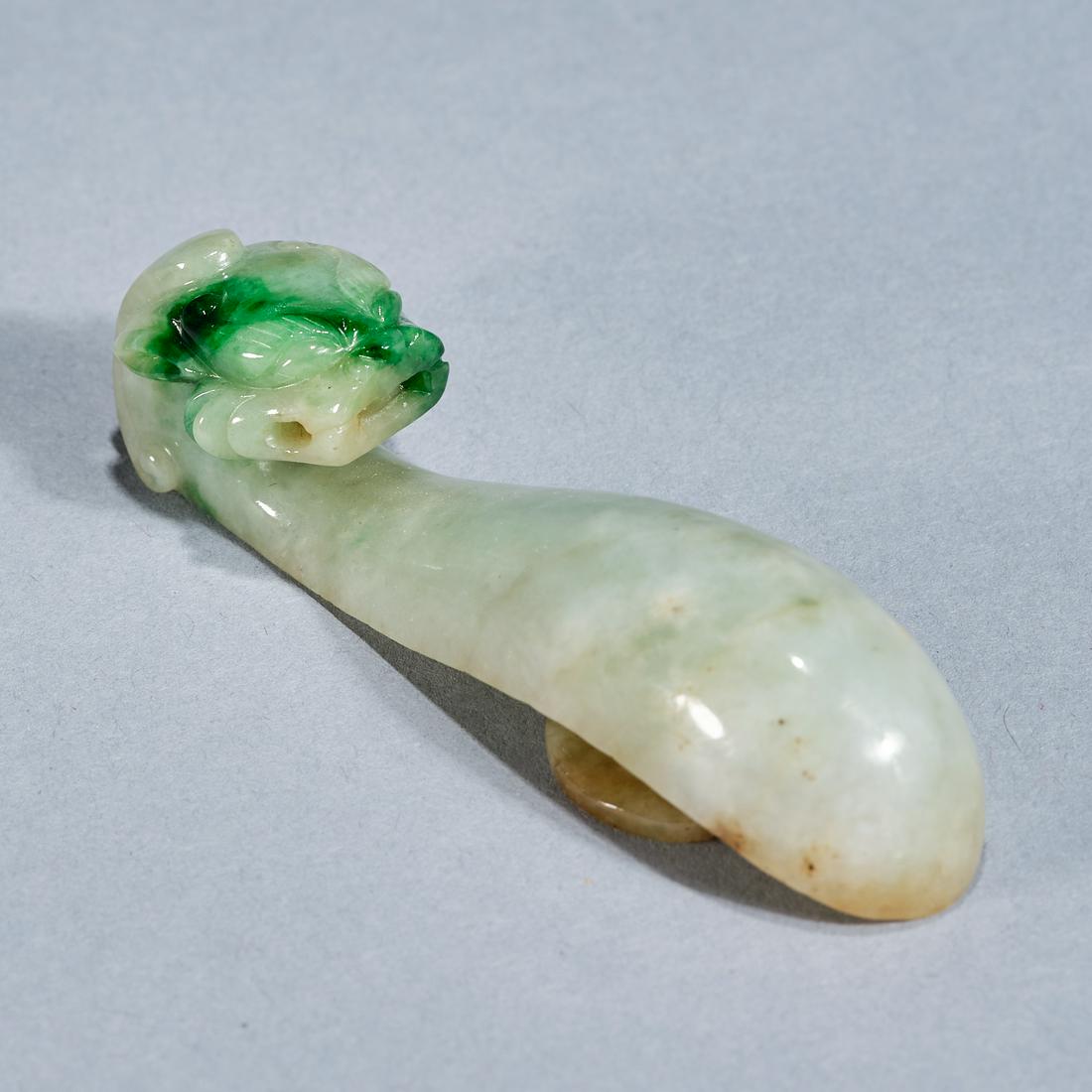 A jadeite 'dragon' belt hook, Qing dynasty (1 of 5)