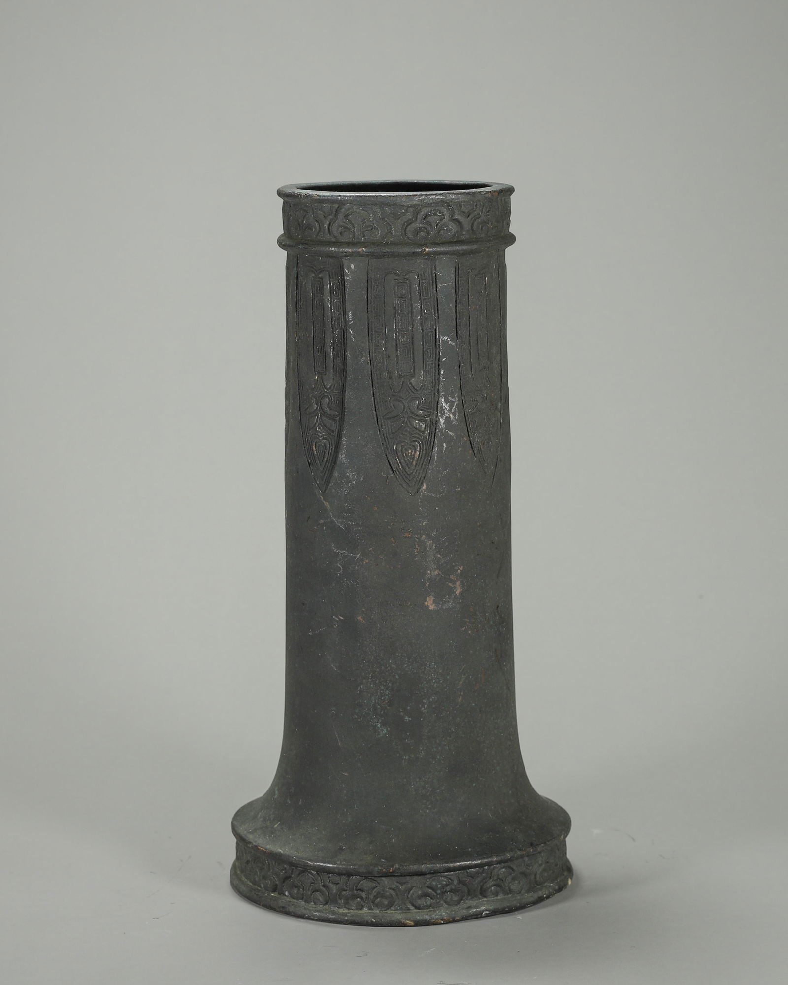 A banana leaf patterned copper flower holder (1 of 9)