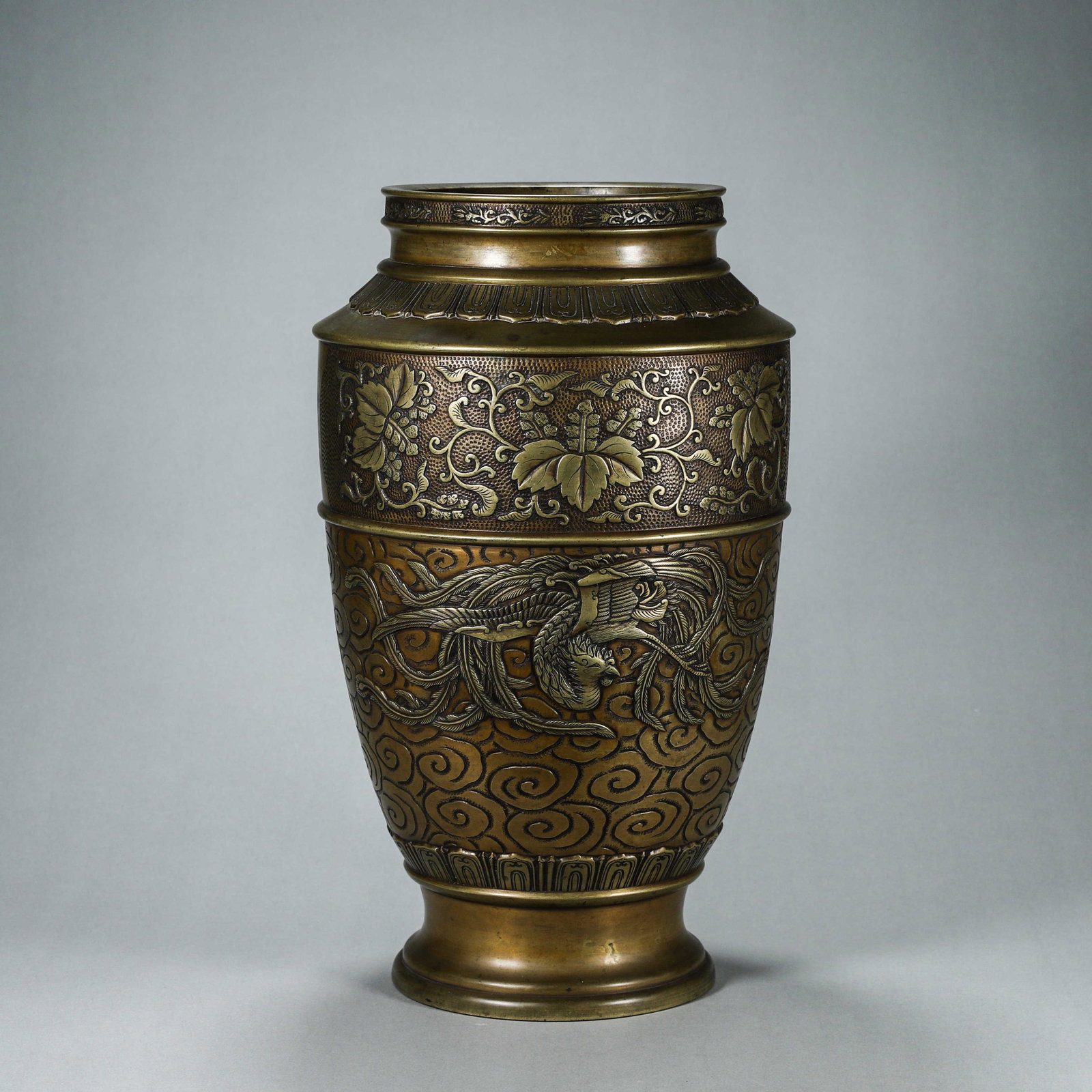 A phoenix bird and cloud patterned copper vase (1 of 14)