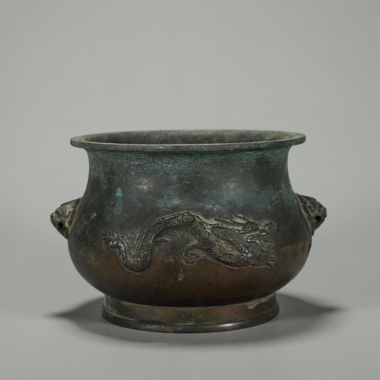 A dragon and phoenix patterned copper censer with beast shaped ears (1 of 8)