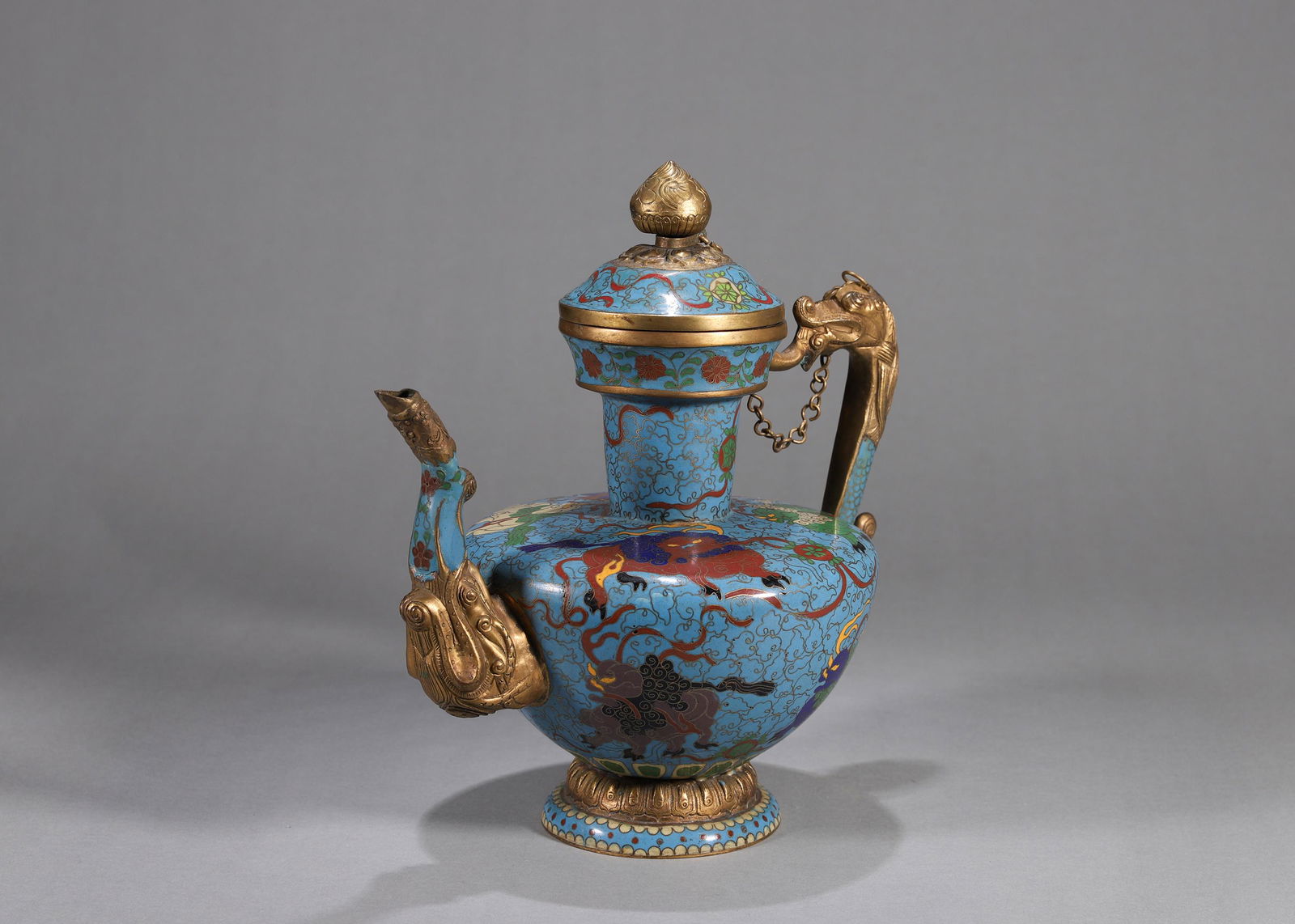 A lion patterned gilding cloisonne dragon head ewer (1 of 12)