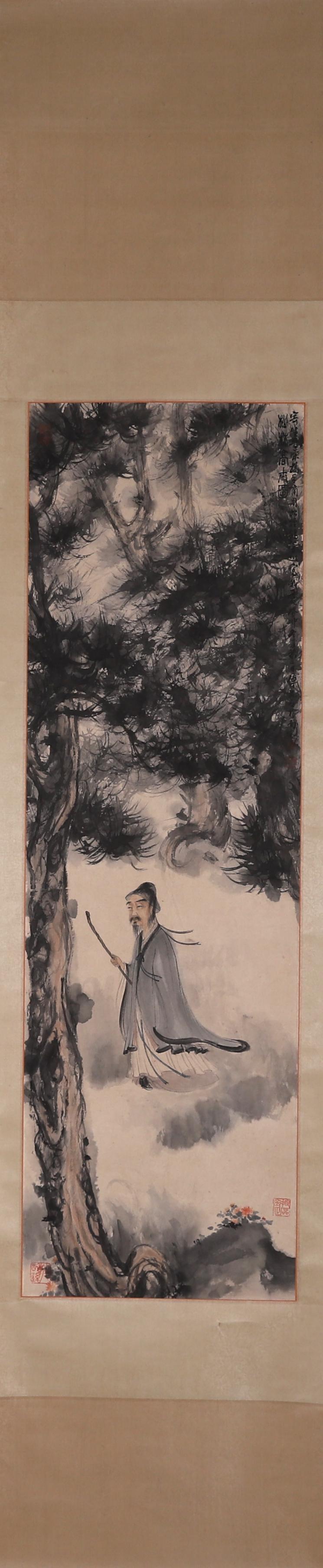 A Chinese figure painting, Fu Baoshi mark: L:111cm W:34cm