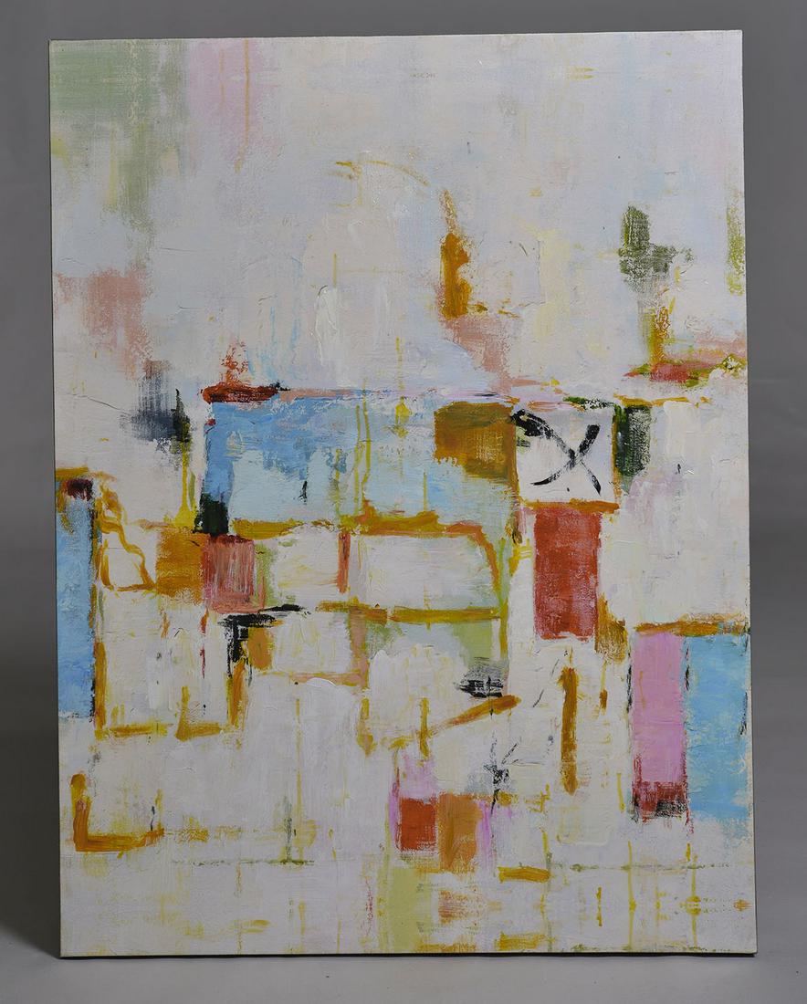 Colorful canvas art of pink and blue (1 of 4)