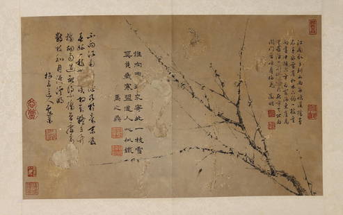 Attributed To Wang Mian, Chinese Plum Blossom Painting On Paper: 42x26cm