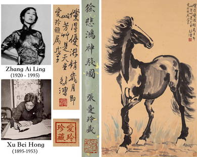 Xu Beihong Mark, Chinese Horse Painting Paper Scroll: 102x62cm,Color paper vertical axis,Xu Beihong (July 19, 1895 - September 26, 1953), formerly known as Xu Shoukang, Han nationality, from Qiting Town, Yixing, Jiangsu Province, is a modern Chinese