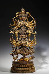 A gilding copper Tibetan Mahakala statue,Ming Dynasty,China