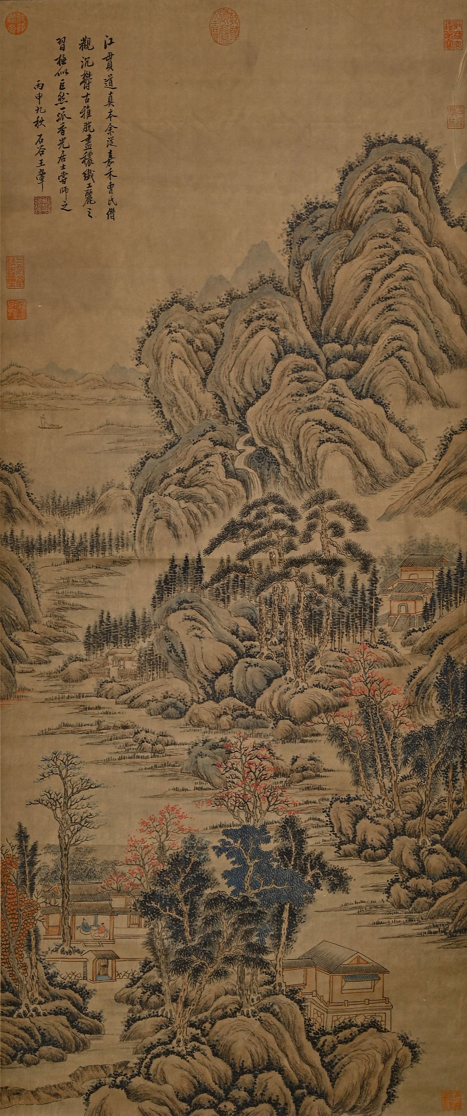 A Paper Scroll Vertical Scroll Wang Hui's Landscape of Forest and Springs: 136cmX57cm