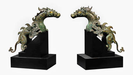 A pair of bronze inlaid gold, Dragon,Han Dynasty,China