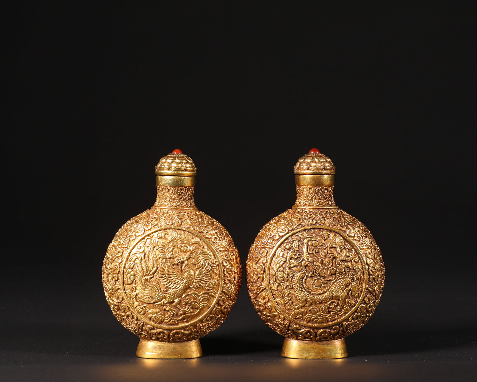 A Group of Bronze Gilt Dragon And Phoenix Snuff Bottle, Tang Dynasty, China (1 of 7)